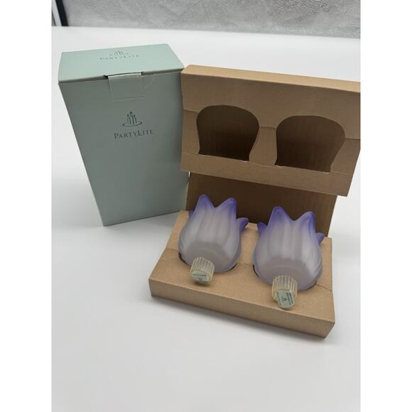 PartyLite Purple Tulip Peglites Set of 2 P7118 NEW In Box Votive Candle Holder - Picture 1 of 3